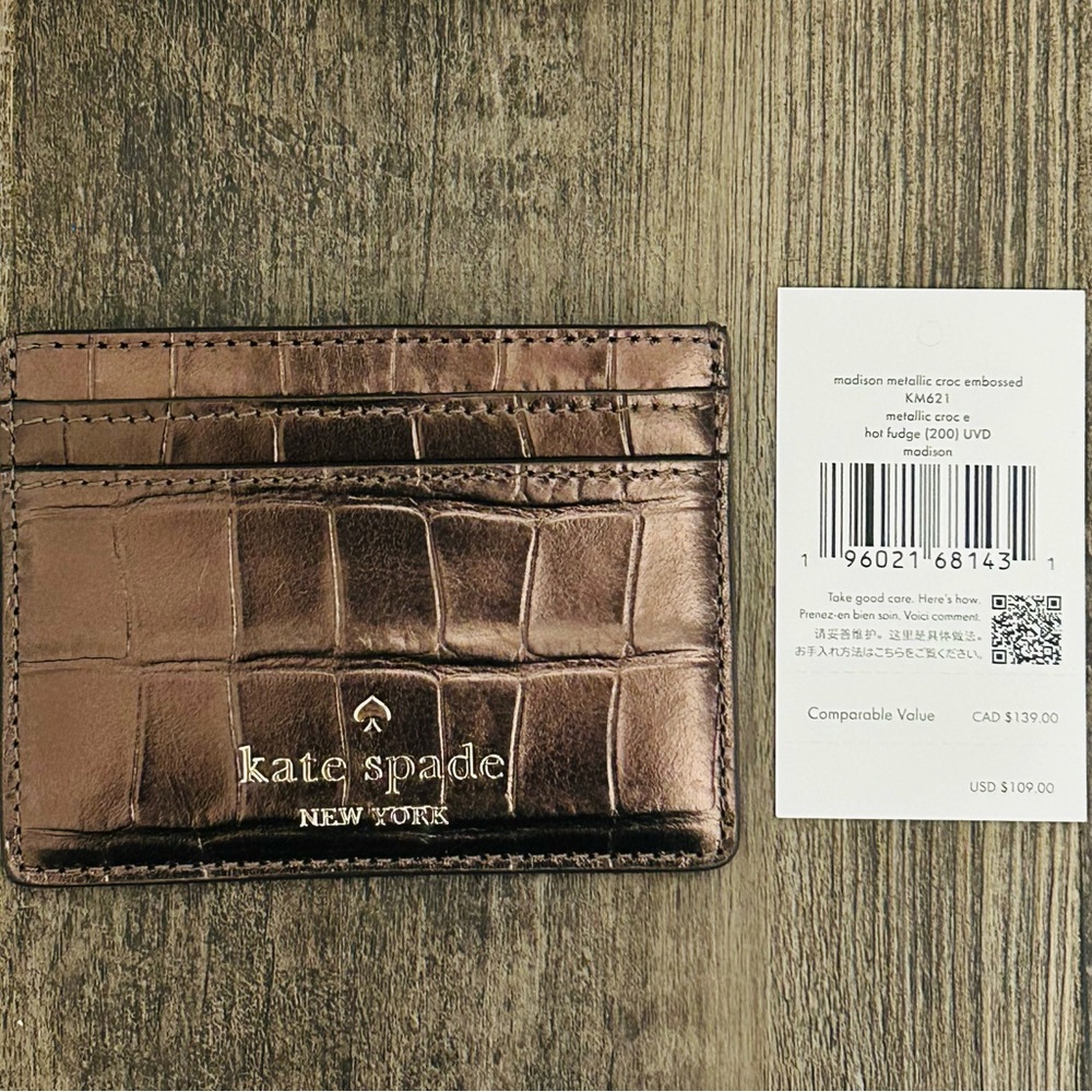 Kate Spade Madison Metallic Croc Embossed Hot Fudge Card Holder NWT